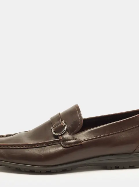 Salvatore Ferragamo Gancini Size 43 Brown Leather Loafers