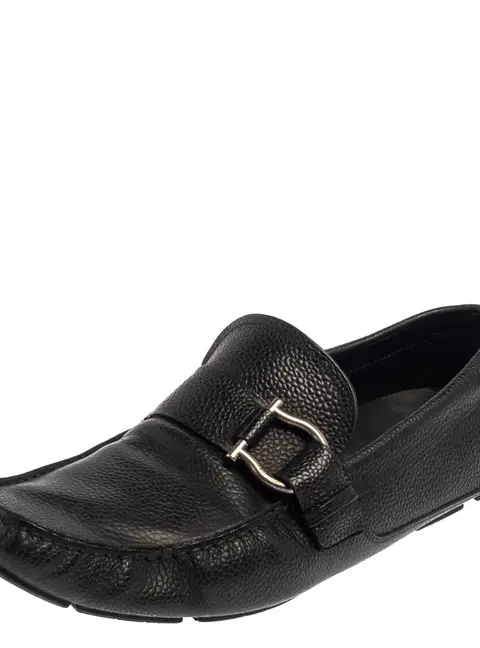 Salvatore Ferragamo Black Leather Gancio Slip On Loafers Size 44