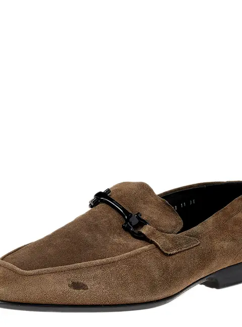 Salvatore Ferragamo Grey Suede Gancini Slip On Loafers Size 45