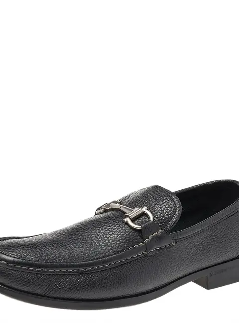 Salvatore Ferragamo Black Leather Gancini Slip On Loafers Size 41