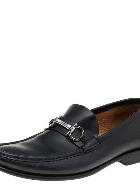 Salvatore Ferragamo Black Leather Gancio Slip On Loafers Size 43.5