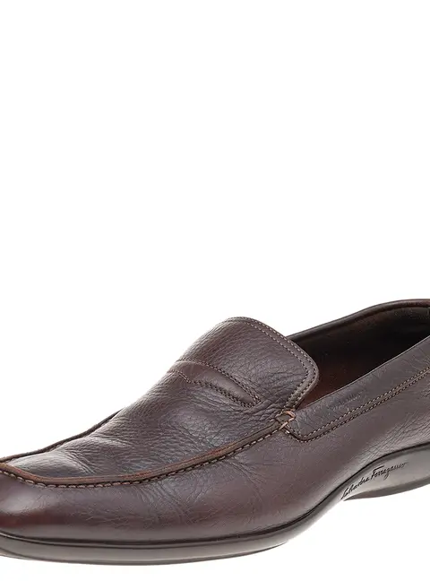 Salvatore Ferragamo Dark Brown Leather Slip On Penny Loafers Size 41.5