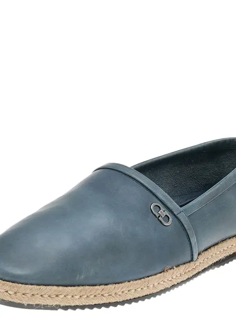 Salvatore Ferragamo Blue Leather Slip on Espadrilles Size 43