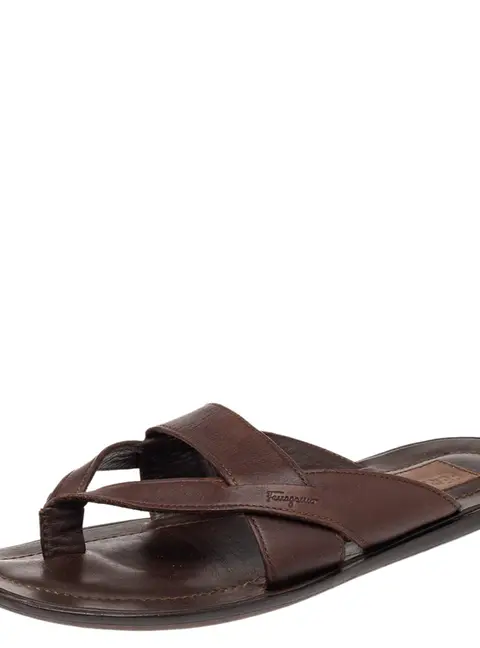 Salvatore Ferragamo Brown Leather Thong Sandals Size 40.5