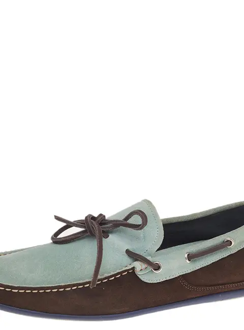 Salvatore Ferragamo Mint Green/Brown Suede And Leather Slip On Loafers Size 41.5