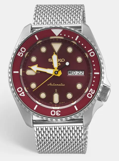Seiko 5 sports SRPD69K1 Burgundy Dial Stainless Steel Men's Wristwatch 42.5 mm