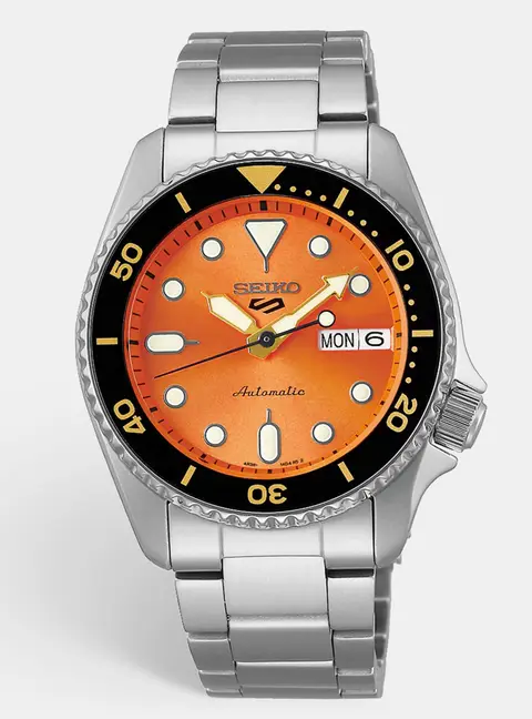Seiko 5 Sport SRPD59K1 Orange Dial Stainless Steel Men's Wristwatch 42.50mm