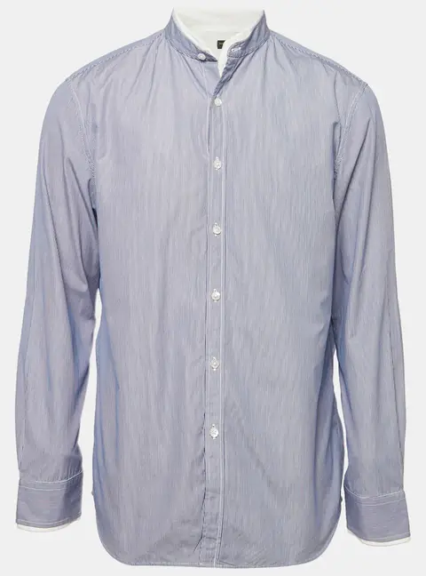 Shanghai Tang Blue Striped Cotton Long Sleeve Shirt L