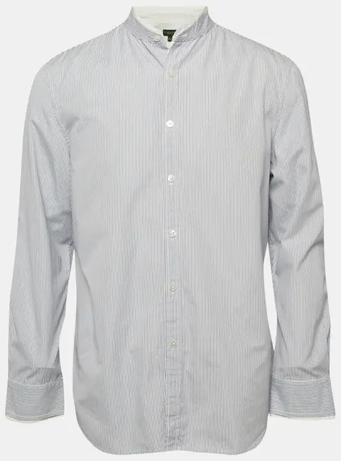 Shanghai Tang Blue Striped Cotton Long Sleeve Shirt L