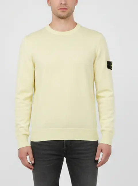 Stone Island Yellow Logo Patch Knit Crew Neck Sweater M