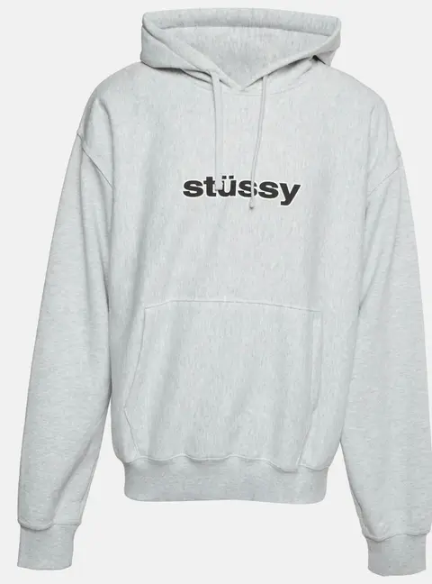 St&uuml;ssy Grey Logo Graphic Cotton Knit SS-Link Hoodie XXL