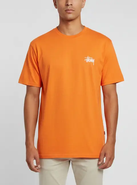 St&uuml;ssy Orange Printed Cotton Crewneck T-Shirt M