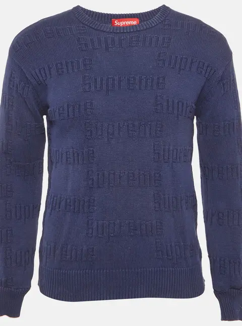 Supreme Navy Blue Wool Raised Logo Sweater S