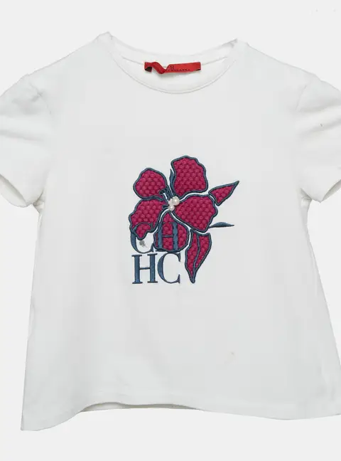 CH Carolina Herrera Kids White Floral Embroidered Cotton Top 4 Yrs