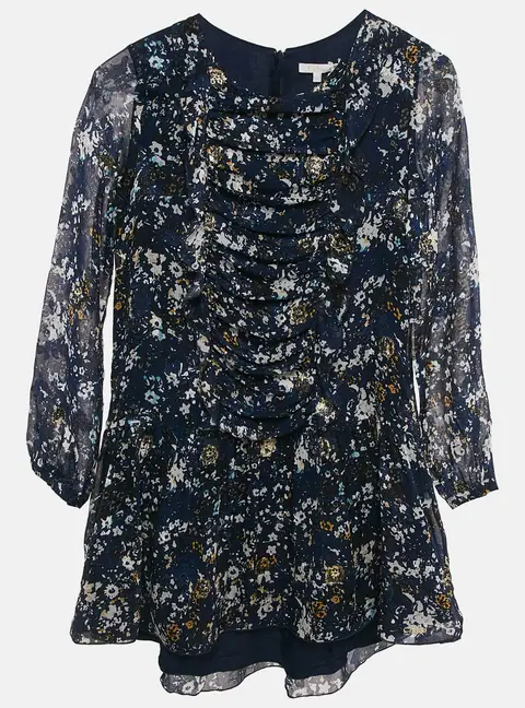 Chloe Kids Navy Blue Floral Print Fil-Coupe Silk Blend Ruffled Dress 12 Yrs