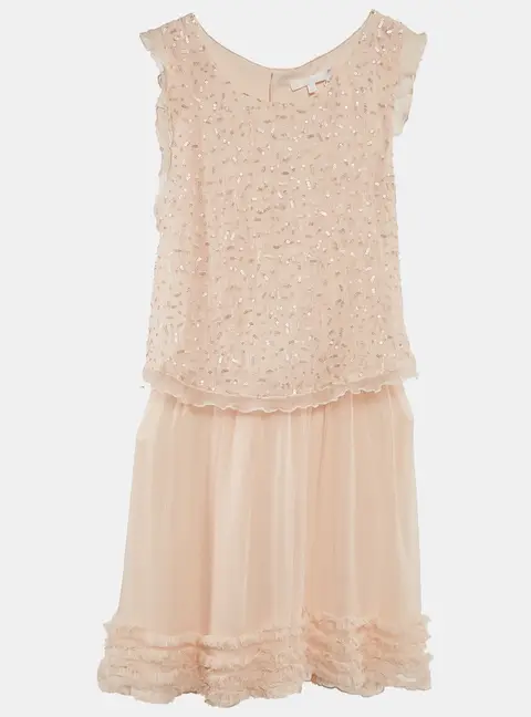 Chloe Light Orange Sequin Detail Silk Cut-Out Dress 12 Yrs