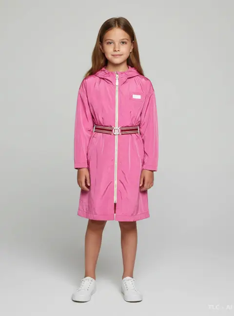 Chloe Kids Pink Nylon Zip Up Long Raincoat 12 Yrs