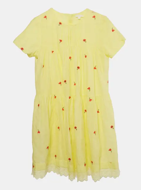 Chloe Kids Yellow Floral Embroidered Cotton Dress 14 Yrs