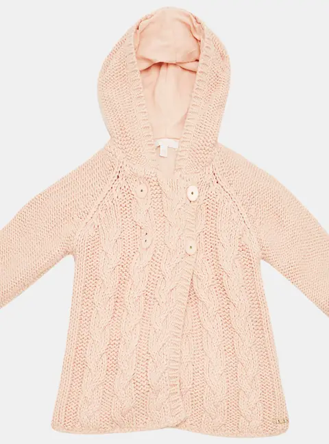 Chlo&eacute; Kids Pink Cable Knit Hooded Sweater 6M