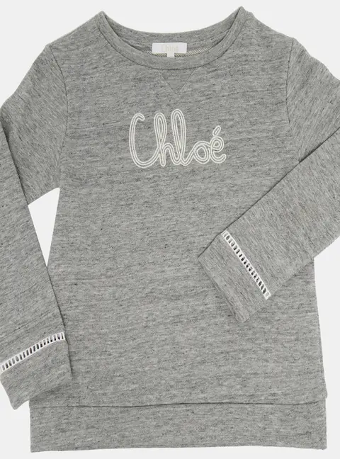 Chloe Kids Grey Logo Embroidered Cotton Sweatpants Set 6 Yrs