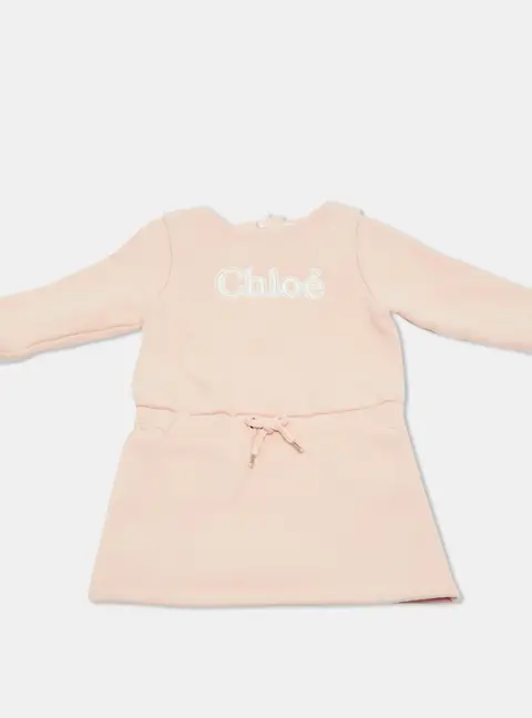Chloe kids Pink Logo Embroidered Cotton Jersey Sweatshirt Dress 9M