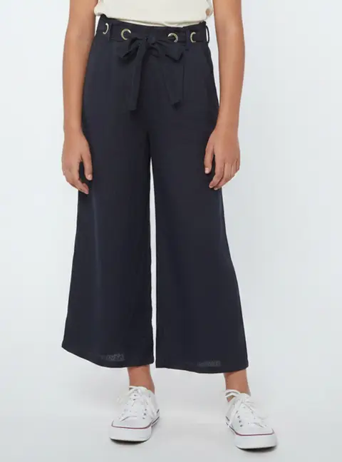 Chloe Navy Blue Linen Belted Wide Leg Pants 10 Yrs