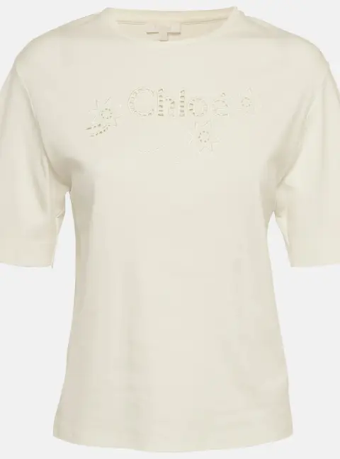 Chloe White Logo Cutout Detail Cotton Knit Top 14 Years