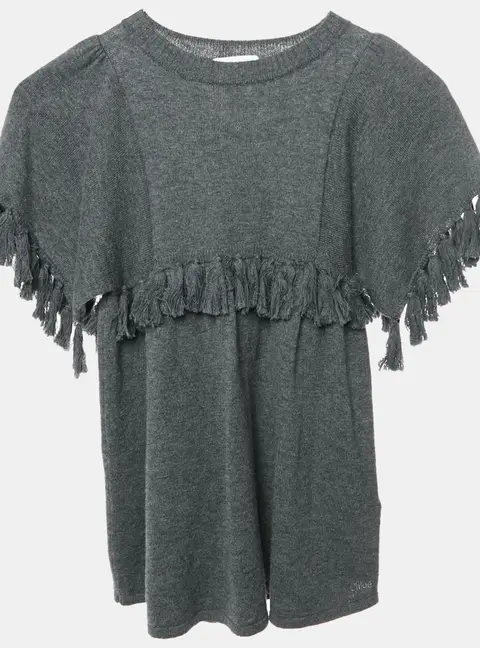 Chloe Kids Grey Wool Blend Knit Tassel Dress 4 Yrs
