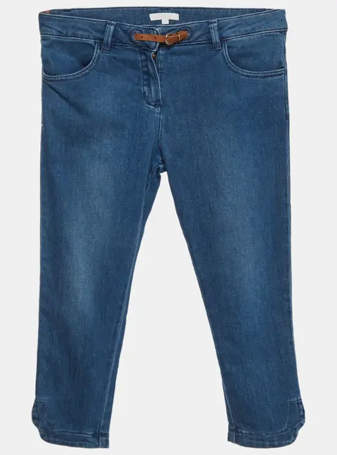 Chlo&eacute; Kids Blue Denim Leather Buckle Straight Fit Jeans 12 Yrs/Waist 26"
