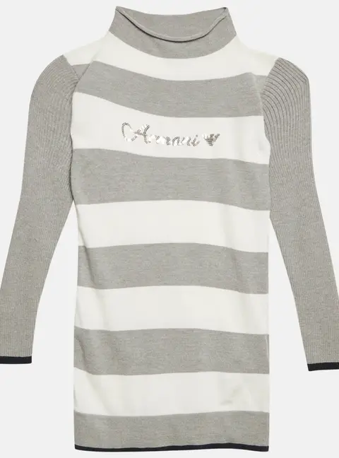 Armani Junior Grey Striped Knit Long Sleeve Dress 4 Yrs