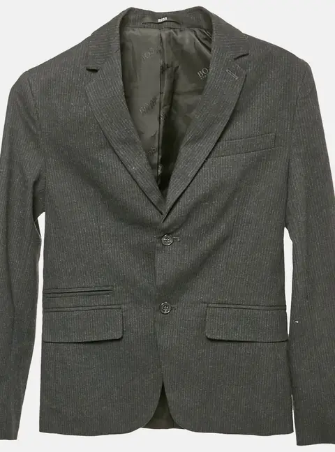Boss By Hugo Boss Grey Striped Cotton Blend Blazer S/12 Yrs
