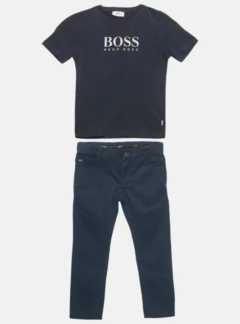 Boss By Hugo Boss Kids Navy Blue Printed T-Shirt and Pants Set 4 Yrs
