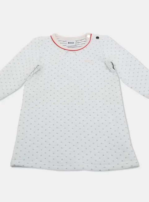Boss By Hugo Boss kids White Dotted Cotton Blend Quilted Dress 12M