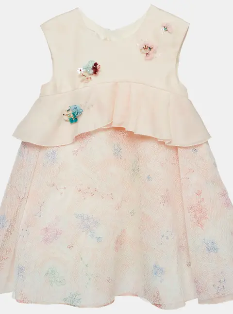 Baby Dior Pink Floral Embellished Silk Pleated Dress 24M