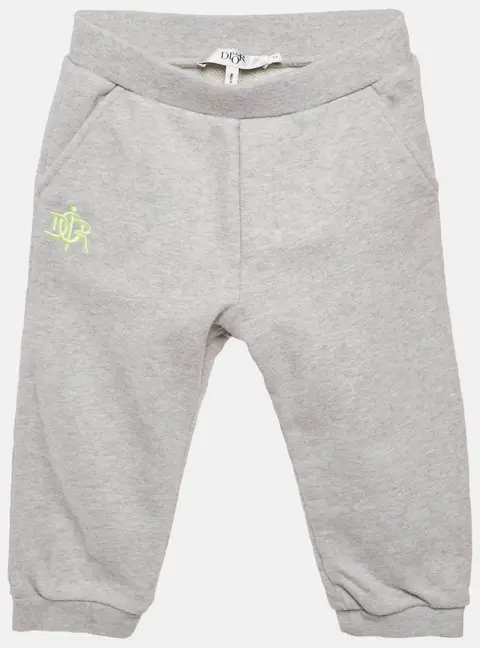 Baby Dior Grey Logo Embroidery Cotton Knit Track Pants 24 M