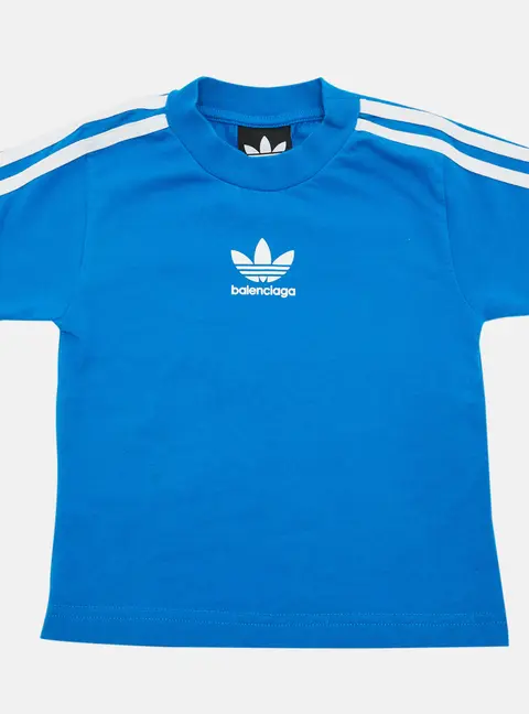 Balenciaga x Adidas Kids Blue Logo Print Cotton T-Shirt Size 2 Yrs