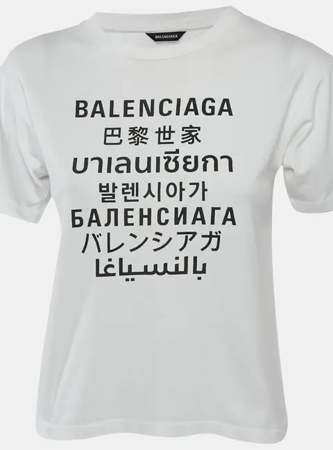 Balenciaga Kids White Printed Cotton Crew Neck T-Shirt 10 Yrs