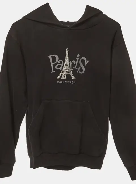 Balenciaga Kids Black Paris Embroidered Cotton Knit Hoodie 8 Yrs