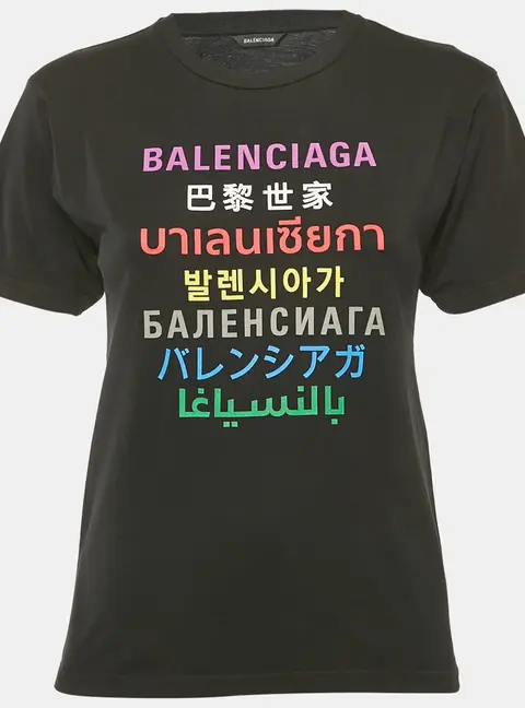 Balenciaga Kids Black Logo Print Cotton Crew Neck T-Shirt 10 Yrs