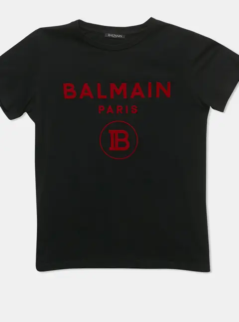 Balmain Kids Black Logo Applique Cotton Crewneck T-Shirt 14 Yrs