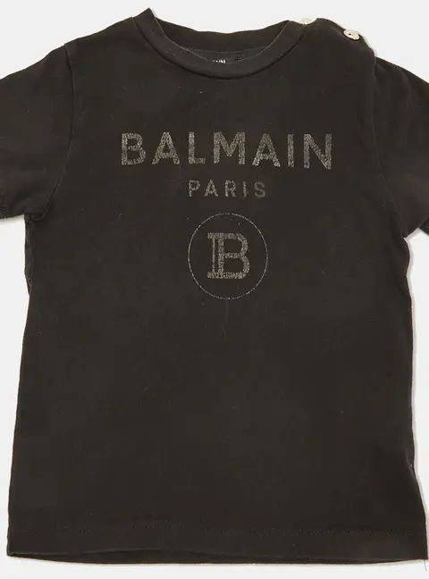 Balmain Kids Black Logo Print Cotton T-Shirt 24M