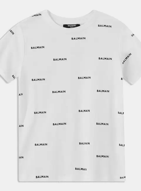Balmain Kids White Logo Print Jersey T-Shirt 14Yrs
