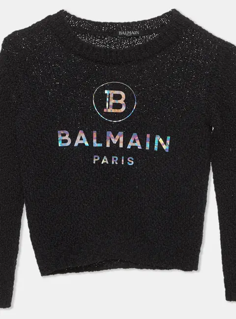 Balmain Black Cotton Knit Long Sleeve Crewneck Sweater 6 Yrs