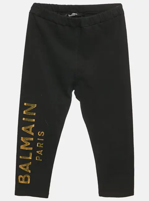 Balmain Kids Black Logo Foil Print Cotton Knit Leggings 24 M