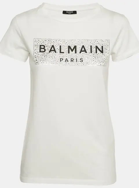 Balmain Kids White Logo Embellished Cotton Crew Neck T-Shirt 12 Yrs