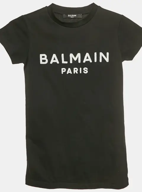 Balmain Kids Black Logo Sequin Cotton T-Shirt 4 Yrs
