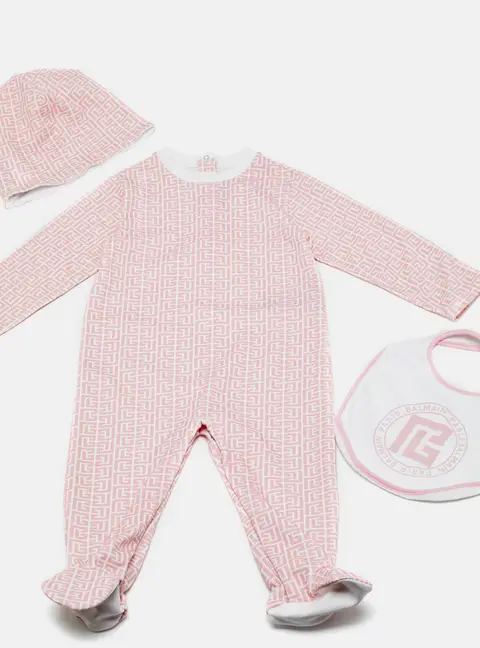 Balmain Kids Pink Monogram Cotton Onesie Set 18M