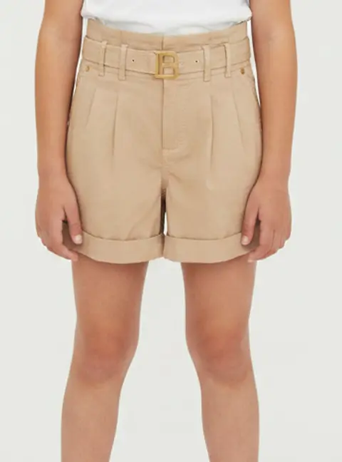 Balmain Kids Beige Cotton Belted Shorts Size 8Yrs