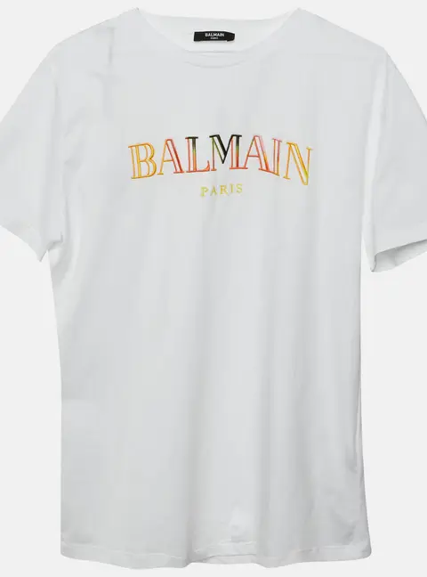Balmain Kids White Logo Embroidered Cotton T-Shirt Size 14 Yrs