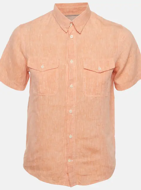 Brunello Cucinelli Kids Orange Linen Short Sleeve Shirt 12 Yrs